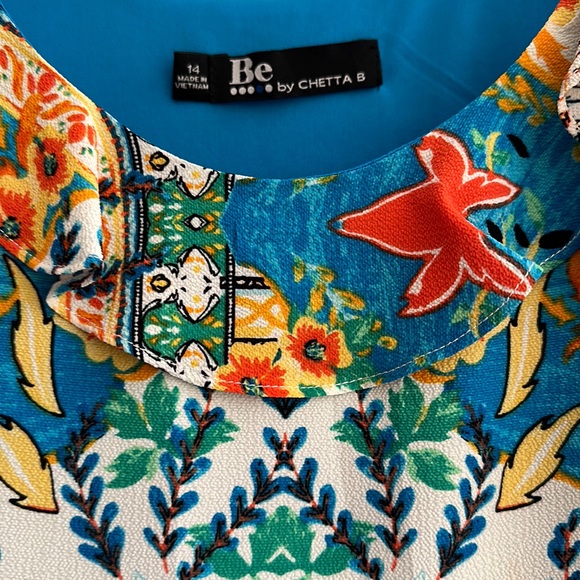 💖New Listing! Be by Chetta B, bright turquoise print w/off shoulder sleeves - Picture 4 of 4